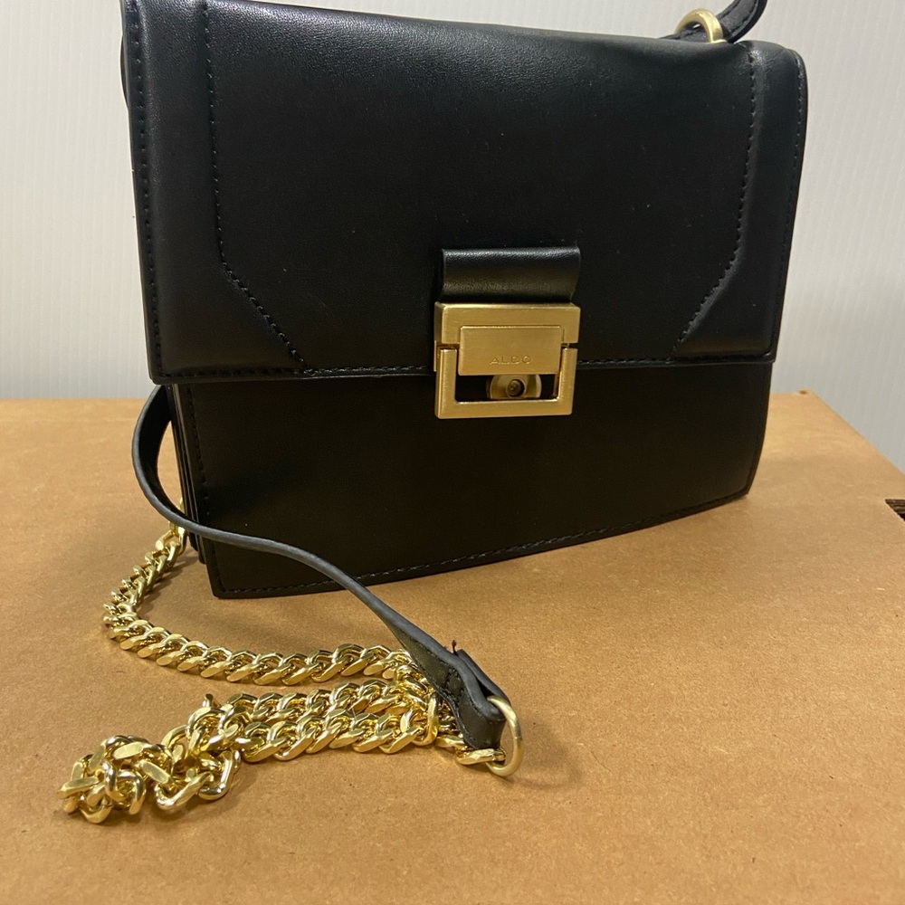 Aldo Elegant Black Crossbody with Gold Accents